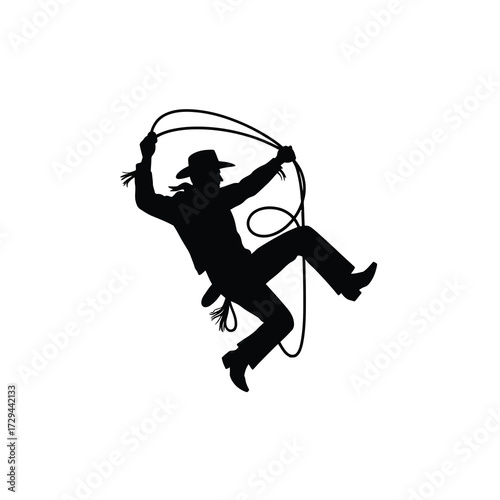 Silhouette of an adventurer with a lasso in dynamic motion