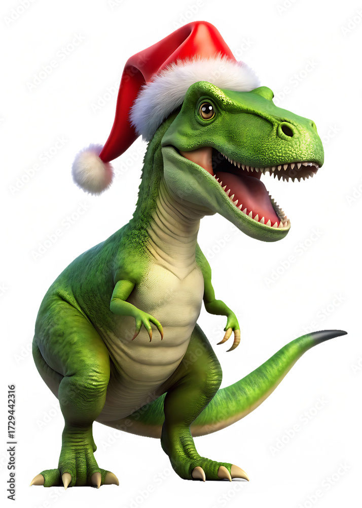 Fototapeta premium T- Rex Dinosaur Wearing Santa Hat with Glitchy Background