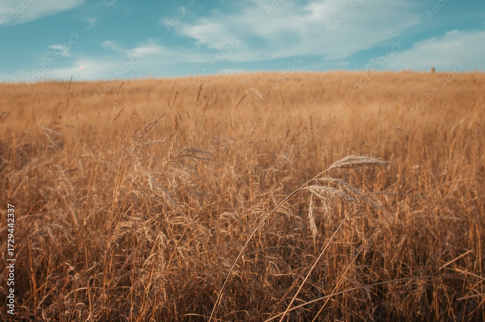 Fototapeta premium Withered bulrush foliage and arid grass