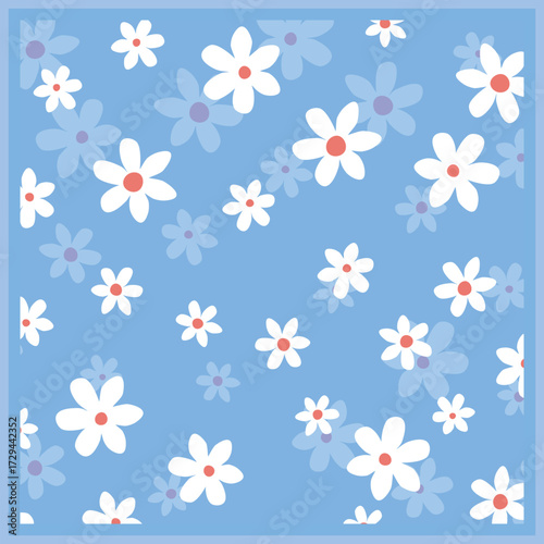 Print for kerchief, bandana, scarf, handkerchief, shawl, neck scarf. Squared pattern with ornament for fabric, textile, silk products. Paisley vector with abstract flowers. Floral folk tracery.