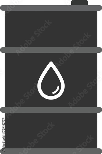 A detailed illustration of a black oil barrel with a white water drop symbol on it.
