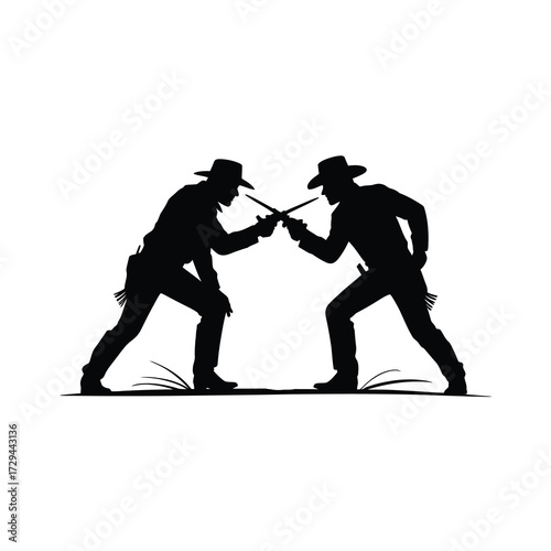 Cowboy silhouette duel intense standoff western scene illustration