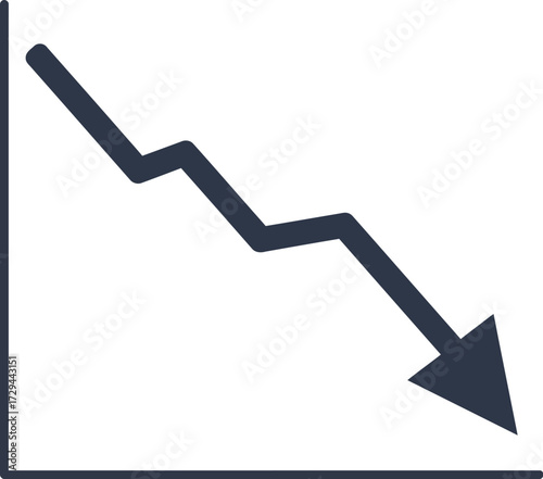 A dark blue line graph showing a significant downward trend with an arrow pointing to the bottom right, indicating decline or loss.