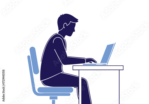 Vector art of man working on laptop illustration
