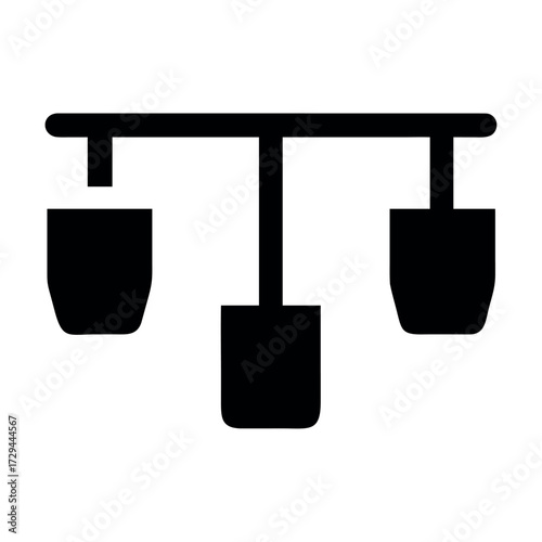 Abstract Icon Depicting Three Objects Suspended from a Horizontal Bar with a Minimalist and Symbolic Aesthetic Design