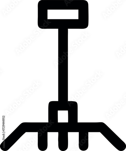Stylized Black Glyph of a Snow Plow for Clearing Roads of Snow and Ice Buildup with Handle