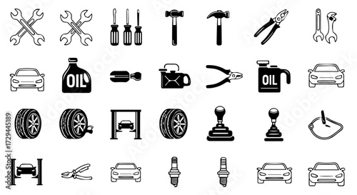 Auto Repair Tools and Service Icons Essential Elements for Vehicle Maintenance