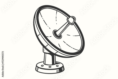 Isolated Outlined Satellite Dish Icon with a Simple Vintage Style on White Background