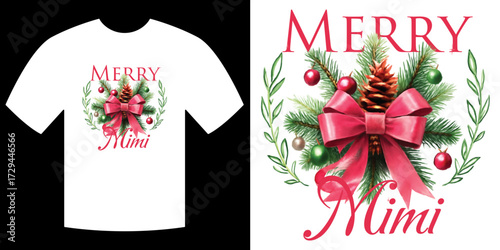 Festive Shirt Design: The T-shirt boasts a joyful Christmas illustration and typography on a pristine white canvas, exuding holiday charm and warmth.