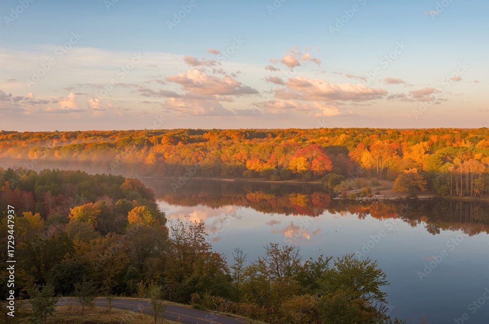 Obraz premium Magical Fall Dawn by the Tranquil Lakeside