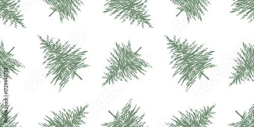 Green Christmas trees sketches, seamless pattern, vector hand drawn background, paper, wallpaper, wrapper, print