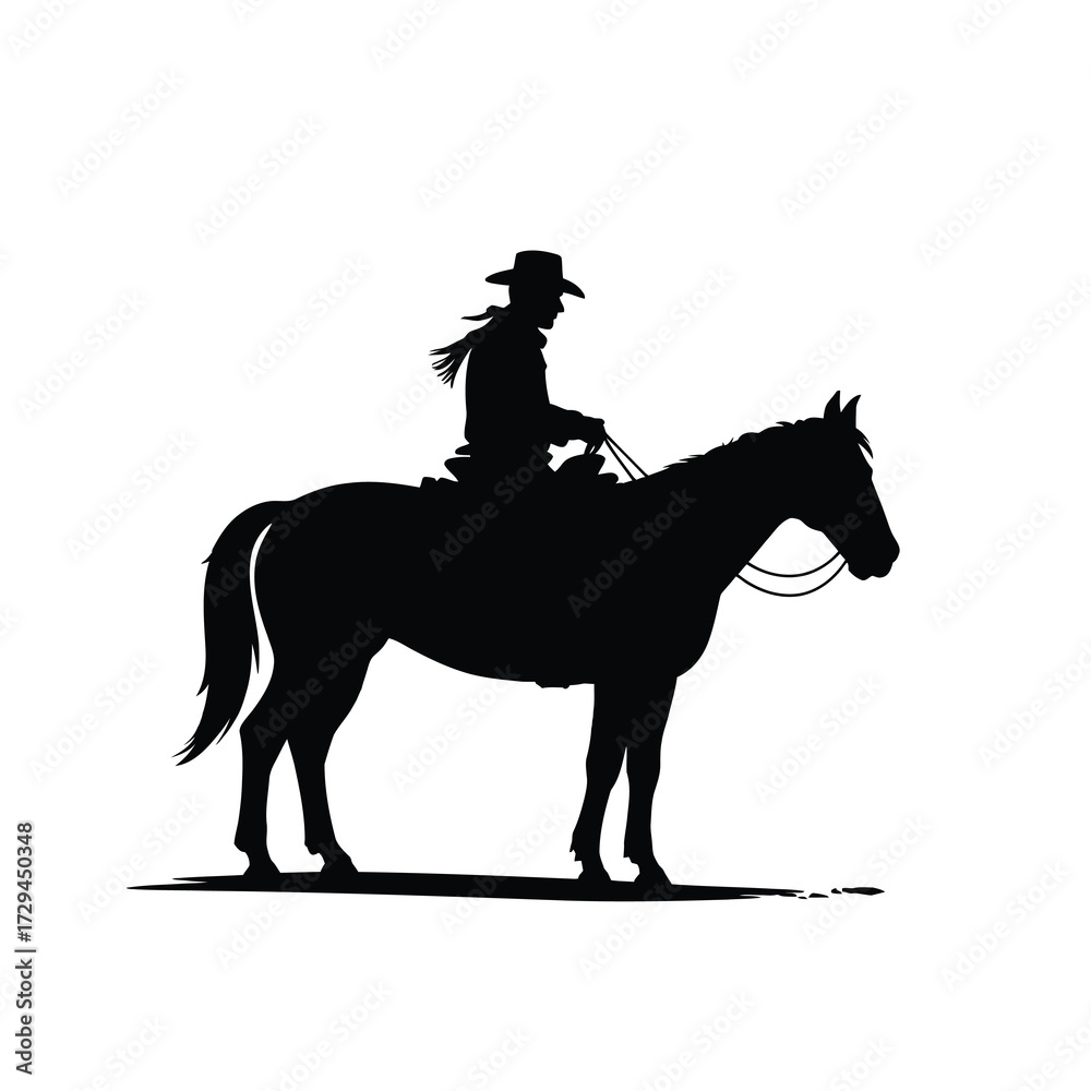 Naklejka premium Elegant silhouette of a cowboy riding a horse in a western scene