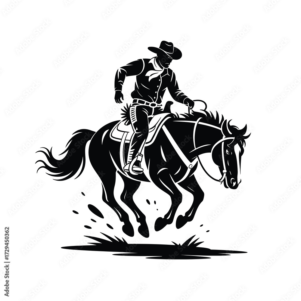 Obraz premium Dynamic silhouette of a cowboy riding a galloping horse in action