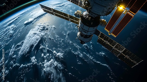 Advanced space station orbits Earth, capturing stunning views of our planet and the vastness of the cosmos for scientific exploration and future missions.