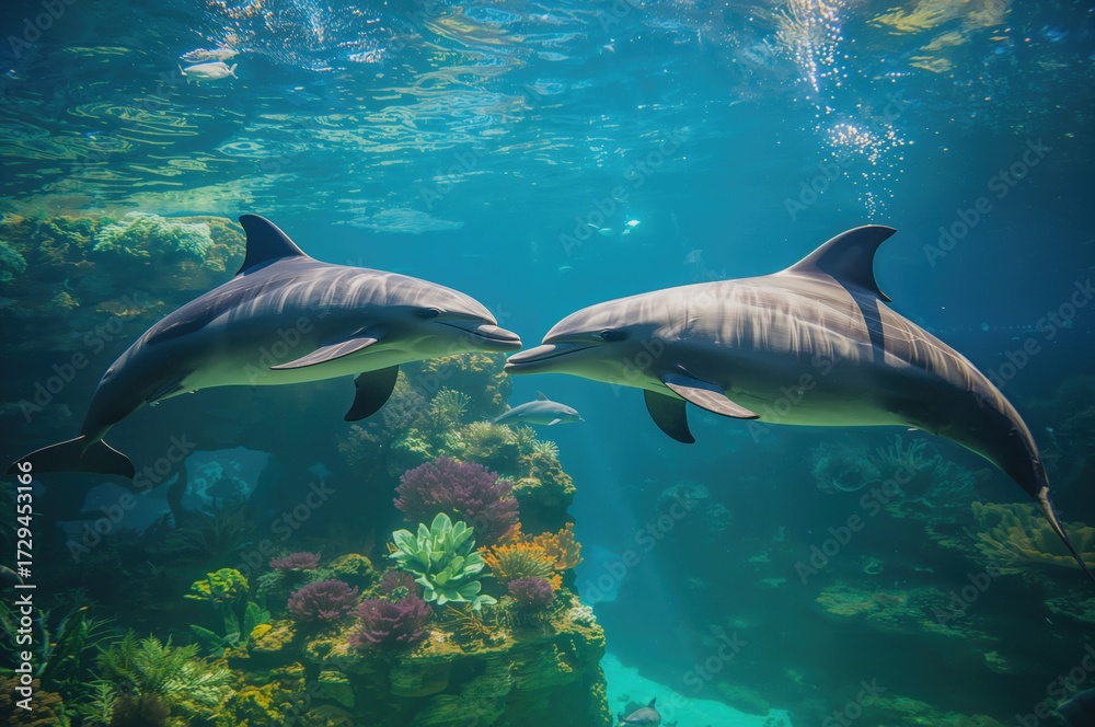 Fototapeta premium Aquatic mammals gliding through a large water tank