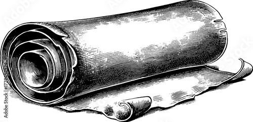 Vintage hand-drawn illustration of aged parchment scroll for design projects