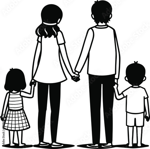 Solid black silhouette of a family with parents and children representing unity and togetherness