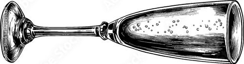 Vintage champagne flute engraving design for retro decor and celebration themes