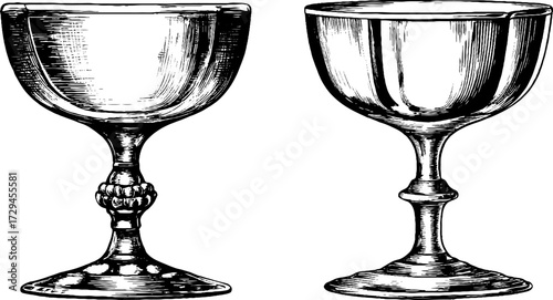 Vintage engraving of cocktail glasses for retro design projects