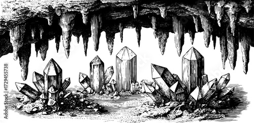 Vintage engraved illustration of a crystal cave interior