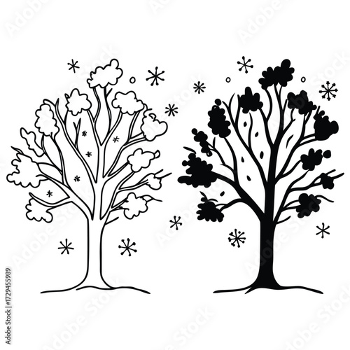Diverse collection of spring summer and autumn trees for seasonal design projects