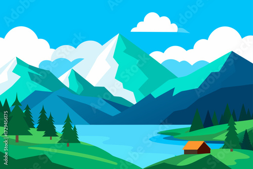 mountain landscape with lake