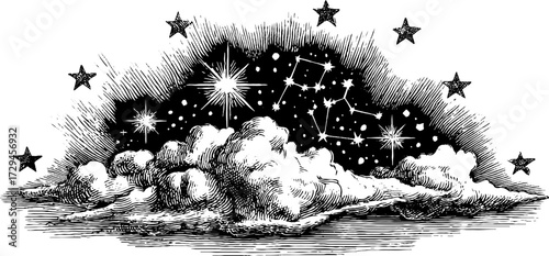 Vintage celestial illustration of major constellations for astronomy design