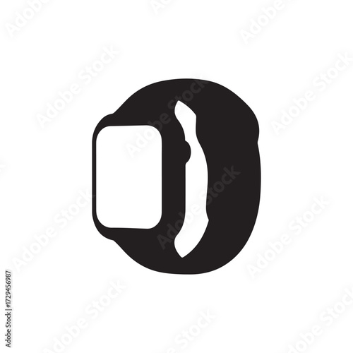 Black smartwatch icon vector silhouette, Digital wearable technology device