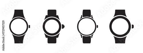 Round smartwatch icon set vector silhouette design