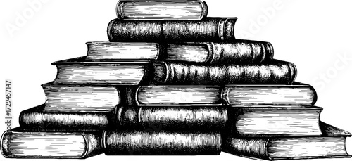 Vintage engraved illustration of a neat pyramid of books for retro design and decoration