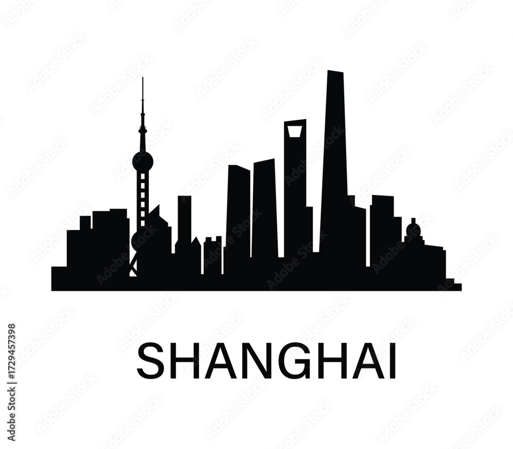 Fototapeta premium Shanghai skyline silhouette with Oriental Pearl Tower and modern skyscrapers.