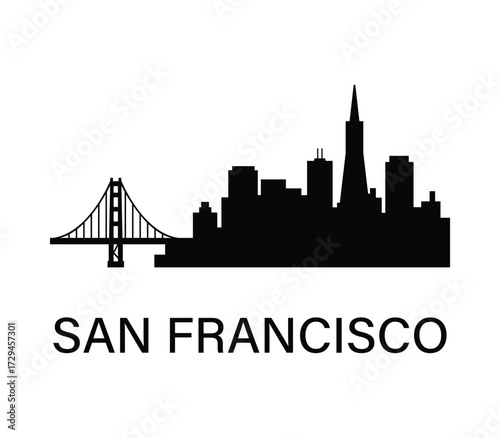 San Francisco skyline silhouette with Golden Gate Bridge in minimalist vector style.