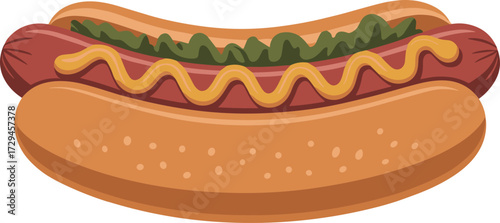 Delicious hot dog with mustard and relish illustration