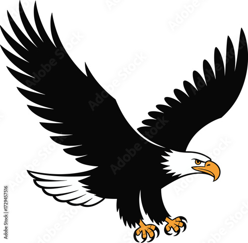 Majestic bald eagle in flight with wings spread wide