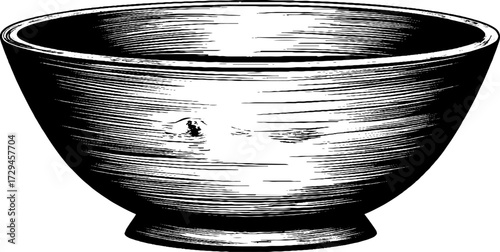 Rustic wooden bowl engraving for design and decor themes