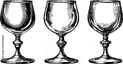 Vintage wine glass sketch for retro decoration and design projects