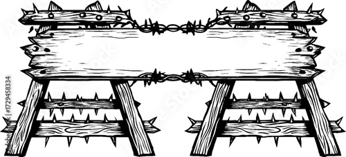 Vintage animal trap engraving set - rustic wooden barrier design for posters and labels