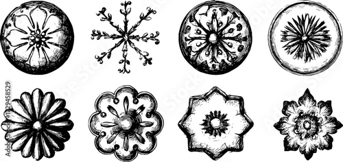 Intricate engraved set of arabic floral patterns for design and decoration