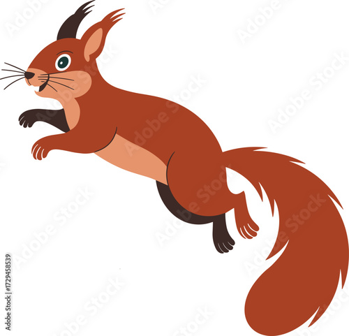 Cartoon squirrel in mid air leap with bushy tail