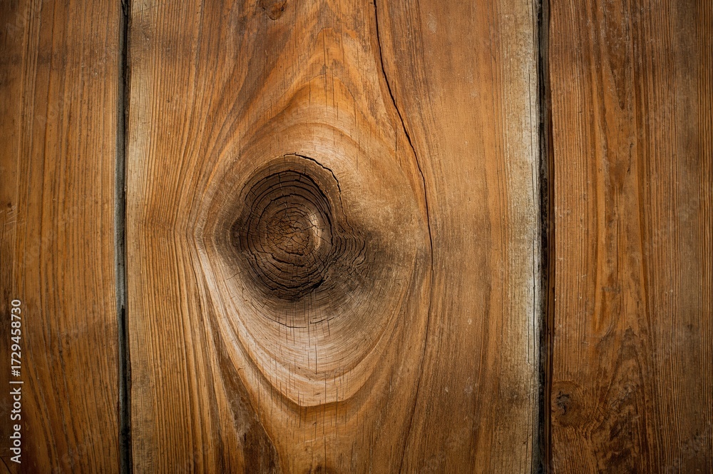 Fototapeta premium Large Spruce Wood Knot on Timber Surface, Rustic Texture and Natural Pattern