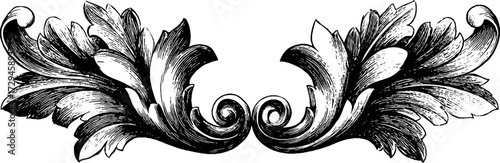 Ornate baroque swirl design - vintage hand drawn engraving for decorative art and prints