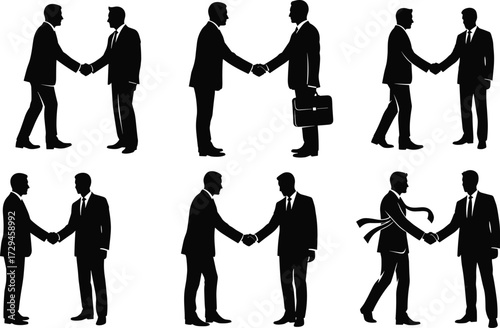 Silhouette business handshake, professional agreement, partnership concept, corporate deal, teamwork illustration, negotiation success, 