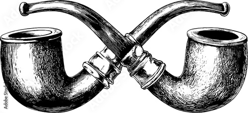 Vintage engraved curved smoking pipes illustration for retro design