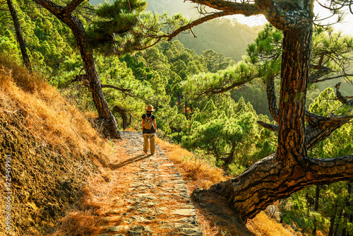 Scenic sunset landscape of Cumbrecita Mirador, of the mountains in Caldera de Taburiente National Park, La Palma, Canary islands, Spain, Europe	