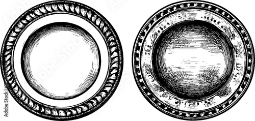 Vintage decorative plates engraving set - elegant design for retro decor projects