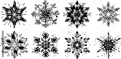 Vintage hand engraved decorative snowflake set for holiday design and winter crafts