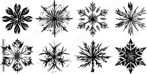 Vintage engraved snowflake set for winter holiday design and decor