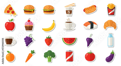 Food and fruit vector emoji isolated on white background