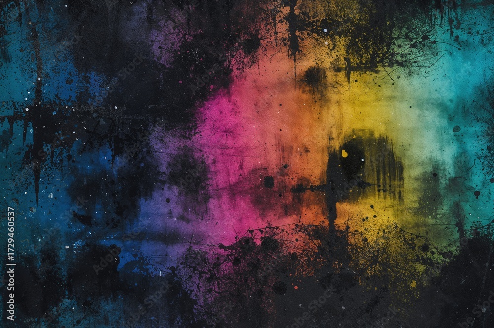 Fototapeta premium Colorful abstract background with a messy art style. Imaginary paint splash. Dry watercolor texture. Bright tie-dye gradient. Multicolor graffiti brush strokes. Tie-dye pattern design.