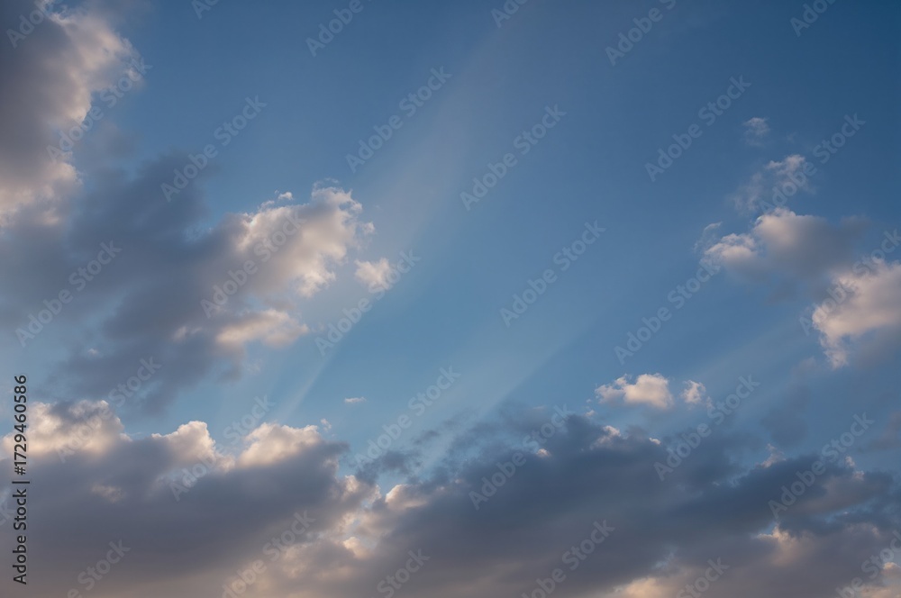 Obraz premium The morning air is fresh and cool as soft white clouds float across a bright blue sky, warmed gently by the sun's golden light, heralding the onset of the colder season.